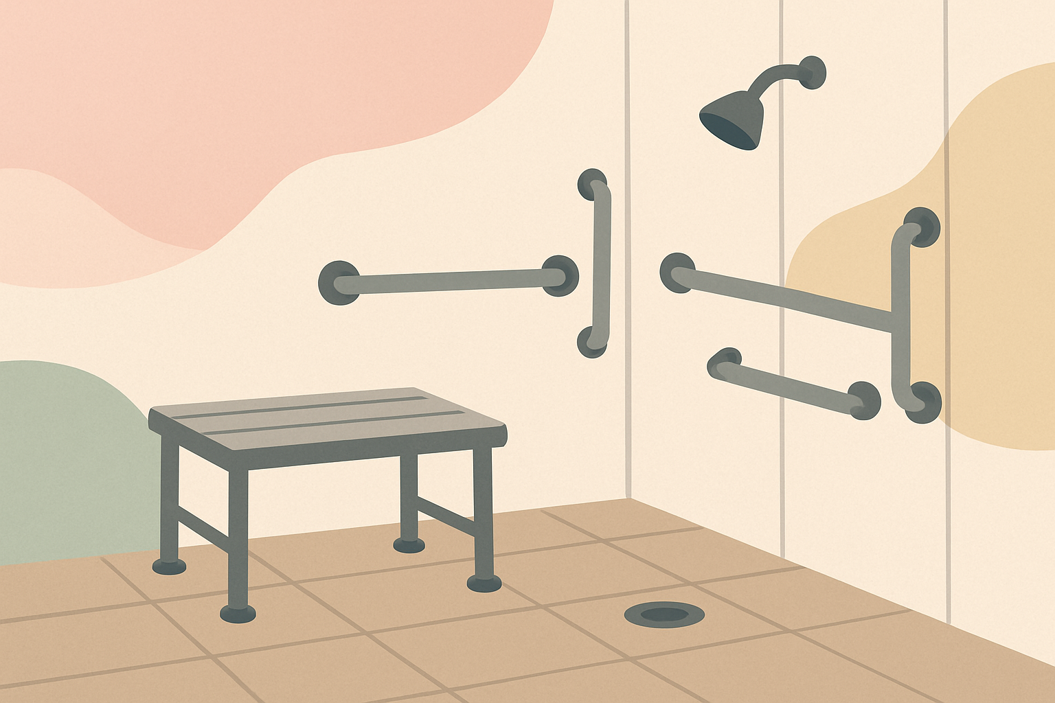 Cover image for Shower benches grab bars and non slip floors